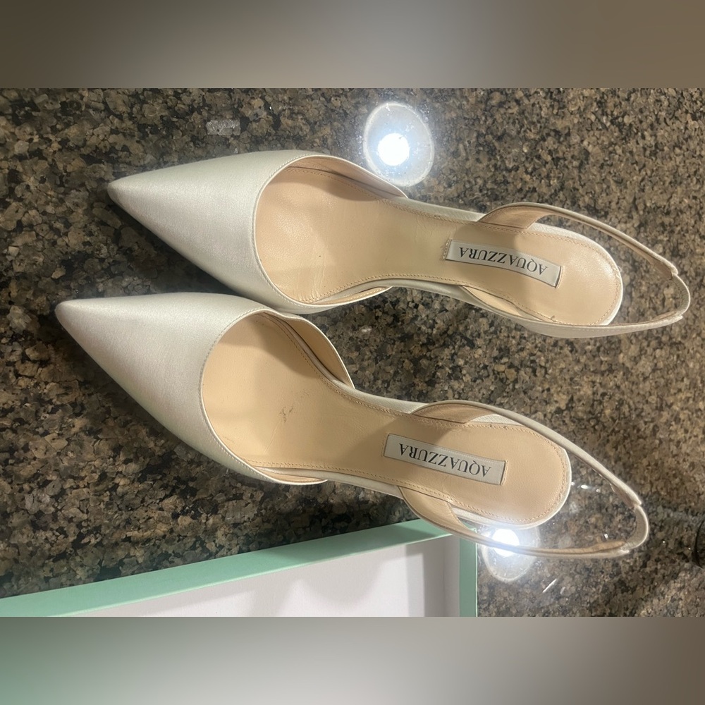 Aquazzura So Nude 85mm Pump White Satin Slingback Heels - Picture 3 of 9